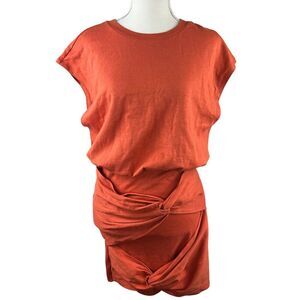 HoodLamb Orange Double Knot Cap Sleeve Hemp Dress